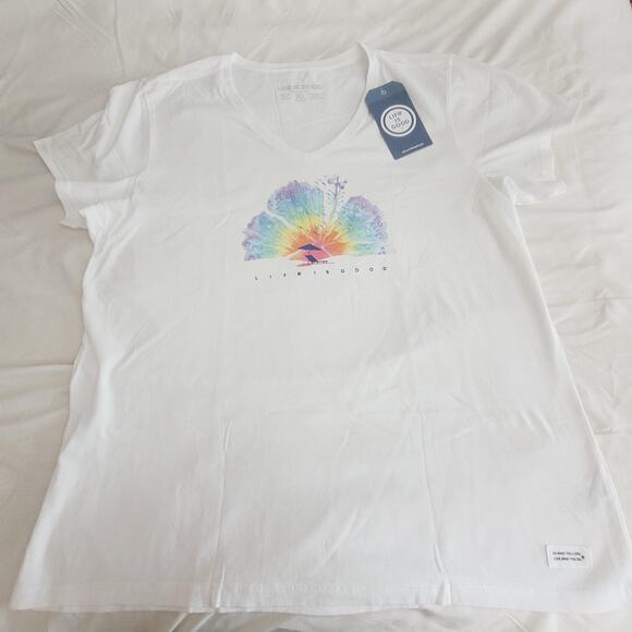 Life Is Good Tops - Life Is Good Shirt Womens XL White Crusher Lite Beach Rainbow Pride Graphic Tee